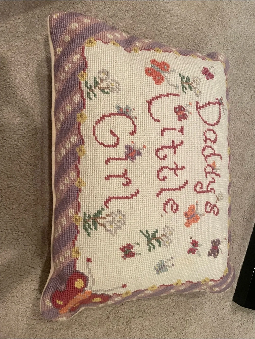 Daddy's Little Girl Needlepoint Pillow - Pink & Cream